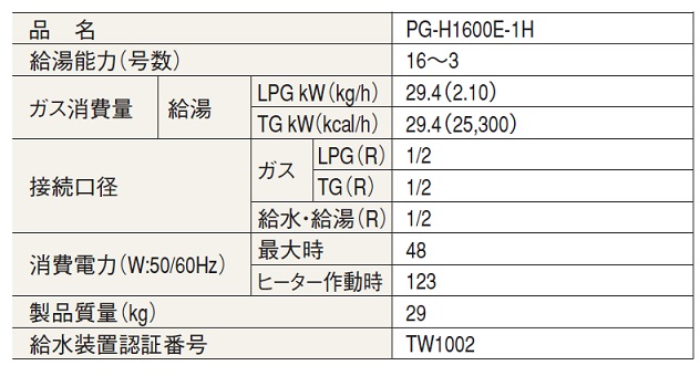 16号給湯専用 業務用エコジョーズ給湯器 排気フード対応 PG-H1600E-1H