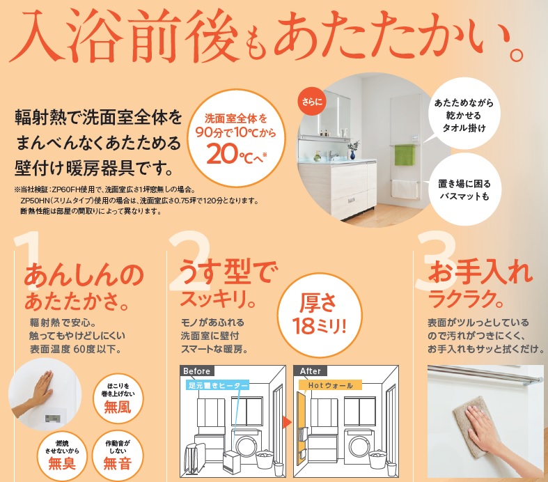 クリナップ　HOTウォール　タオル掛け1本付きお気軽にお問合せください